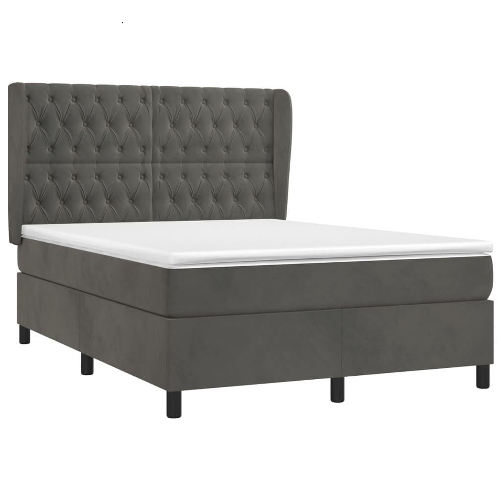 vidaXL Κρεβάτι Boxspring με Στρώμα Σκούρο Γκρι 140x190 εκ. Βελούδινο