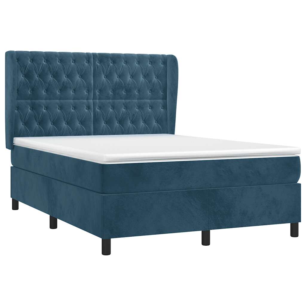 vidaXL Κρεβάτι Boxspring με Στρώμα Σκούρο Μπλε 140x190 εκ. Βελούδινο