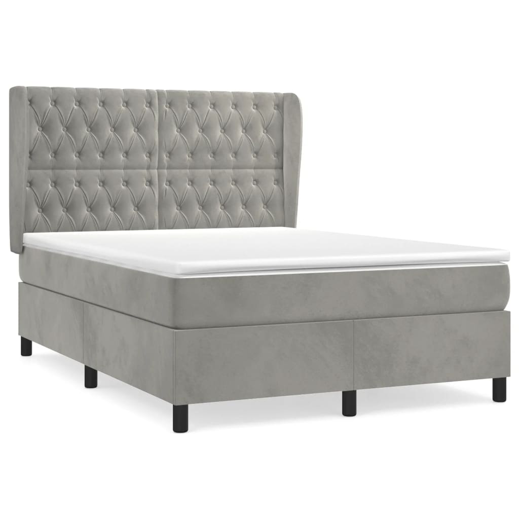 vidaXL Κρεβάτι Boxspring με Στρώμα Ανοιχτό Γκρι 140x200 εκ. Βελούδινο