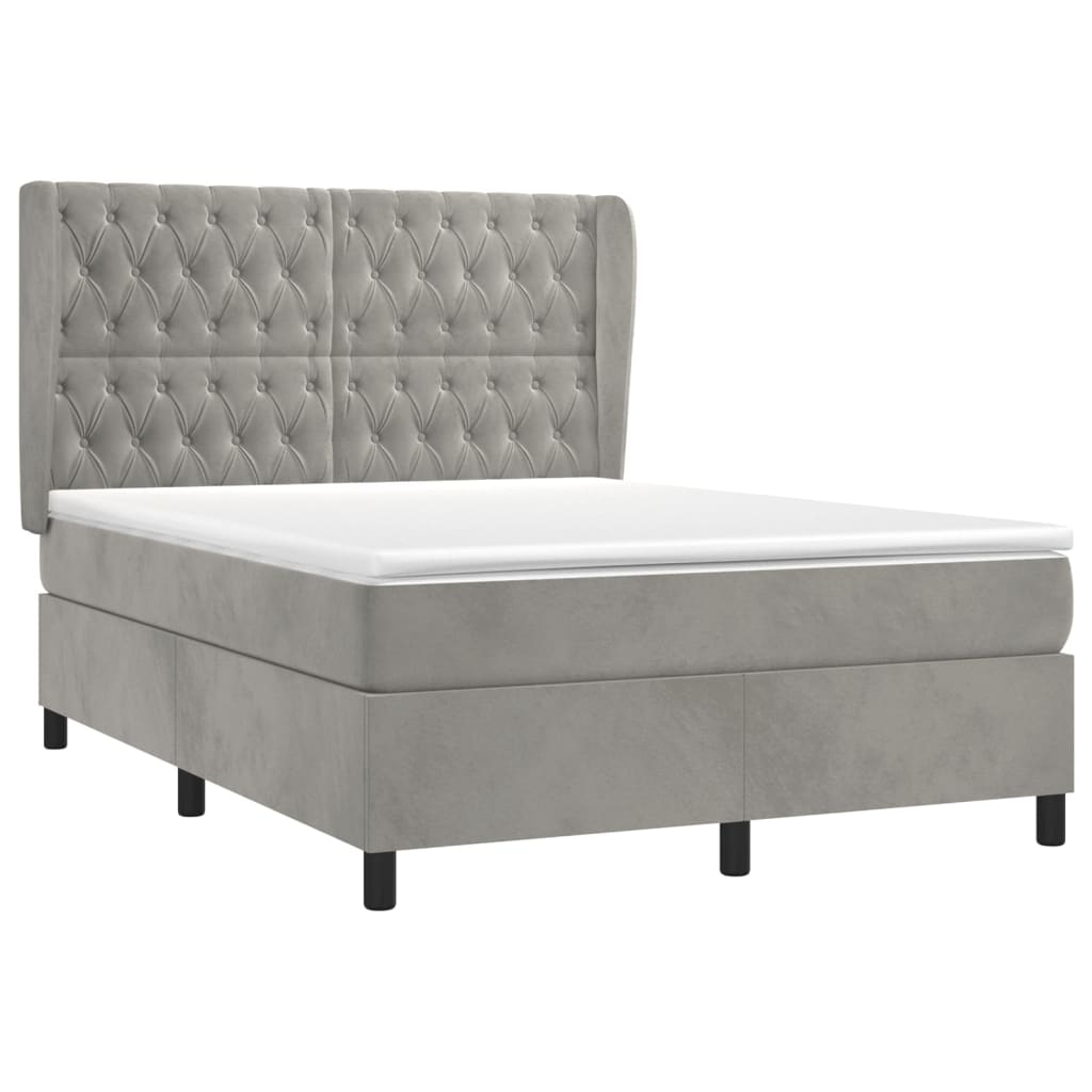 vidaXL Κρεβάτι Boxspring με Στρώμα Ανοιχτό Γκρι 140x200 εκ. Βελούδινο
