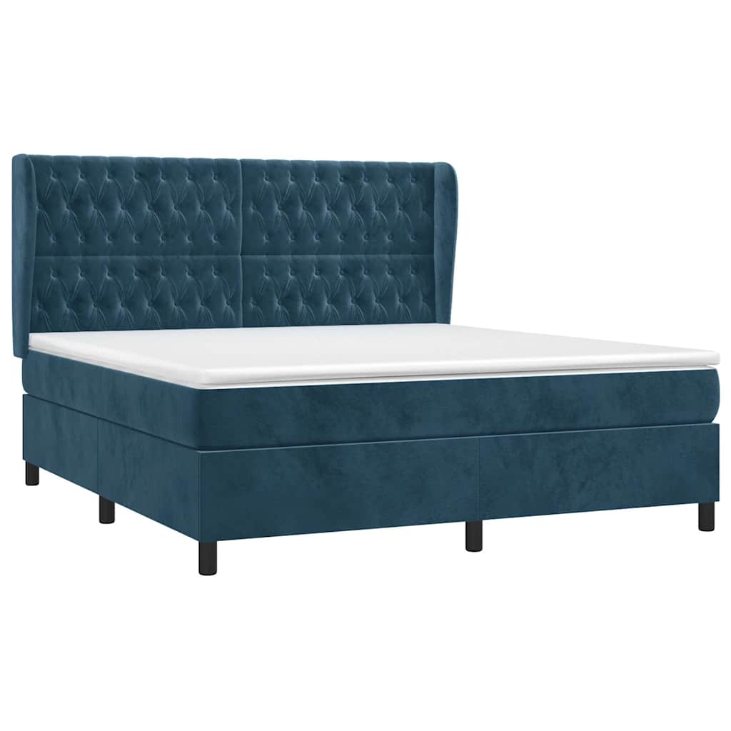 vidaXL Κρεβάτι Boxspring με Στρώμα Σκούρο Μπλε 140x200 εκ. Βελούδινο