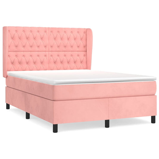 vidaXL Κρεβάτι Boxspring με Στρώμα Ροζ 140x200 εκ. Βελούδινο