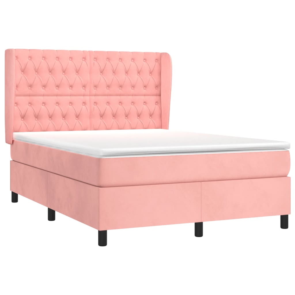 vidaXL Κρεβάτι Boxspring με Στρώμα Ροζ 140x200 εκ. Βελούδινο