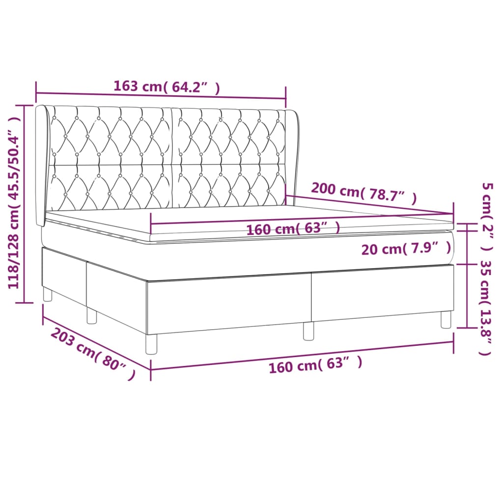vidaXL Κρεβάτι Boxspring με Στρώμα Μαύρο 160x200 εκ. Βελούδινο