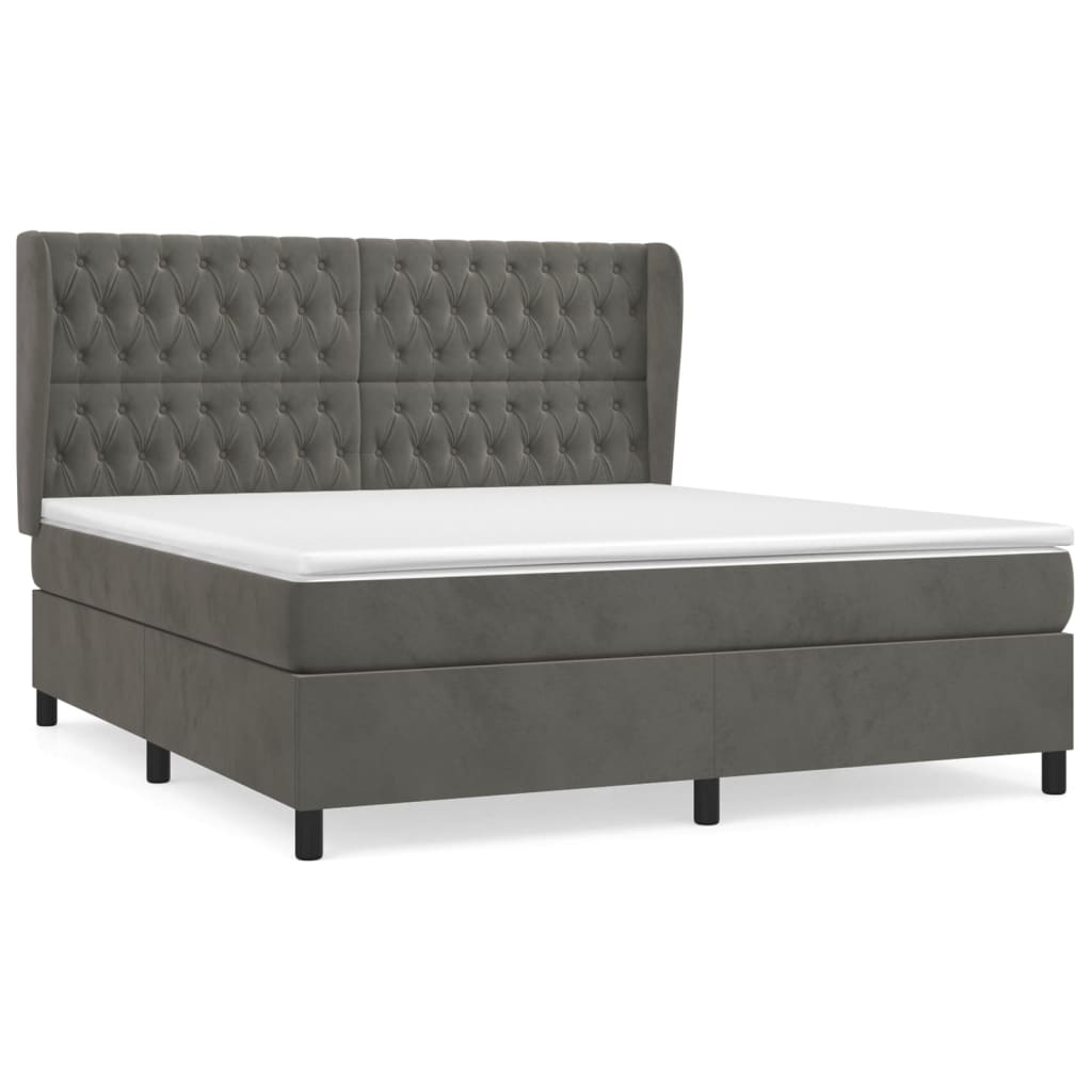 vidaXL Κρεβάτι Boxspring με Στρώμα Σκούρο Γκρι 180x200 εκ. Βελούδινο