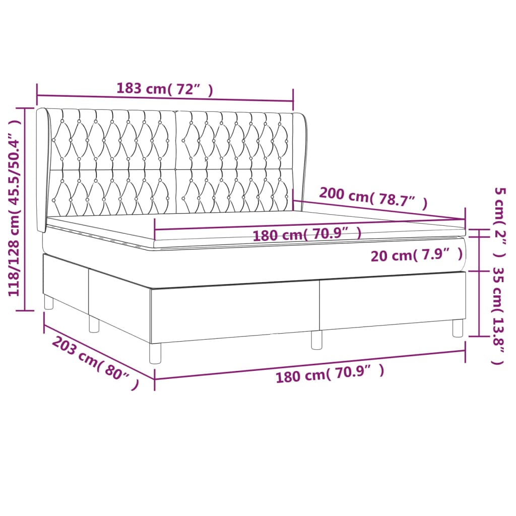vidaXL Κρεβάτι Boxspring με Στρώμα Σκούρο Γκρι 180x200 εκ. Βελούδινο