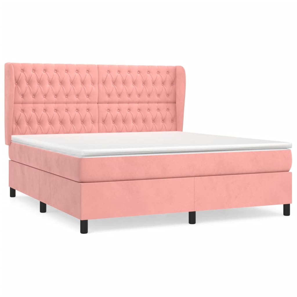 vidaXL Κρεβάτι Boxspring με Στρώμα Ροζ 180x200 εκ. Βελούδινο