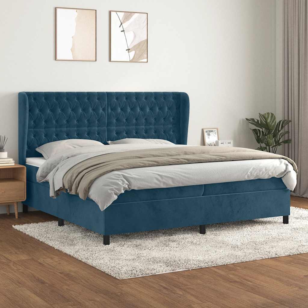 vidaXL Κρεβάτι Boxspring με Στρώμα Σκούρο Μπλε 200x200 εκ. Βελούδινο