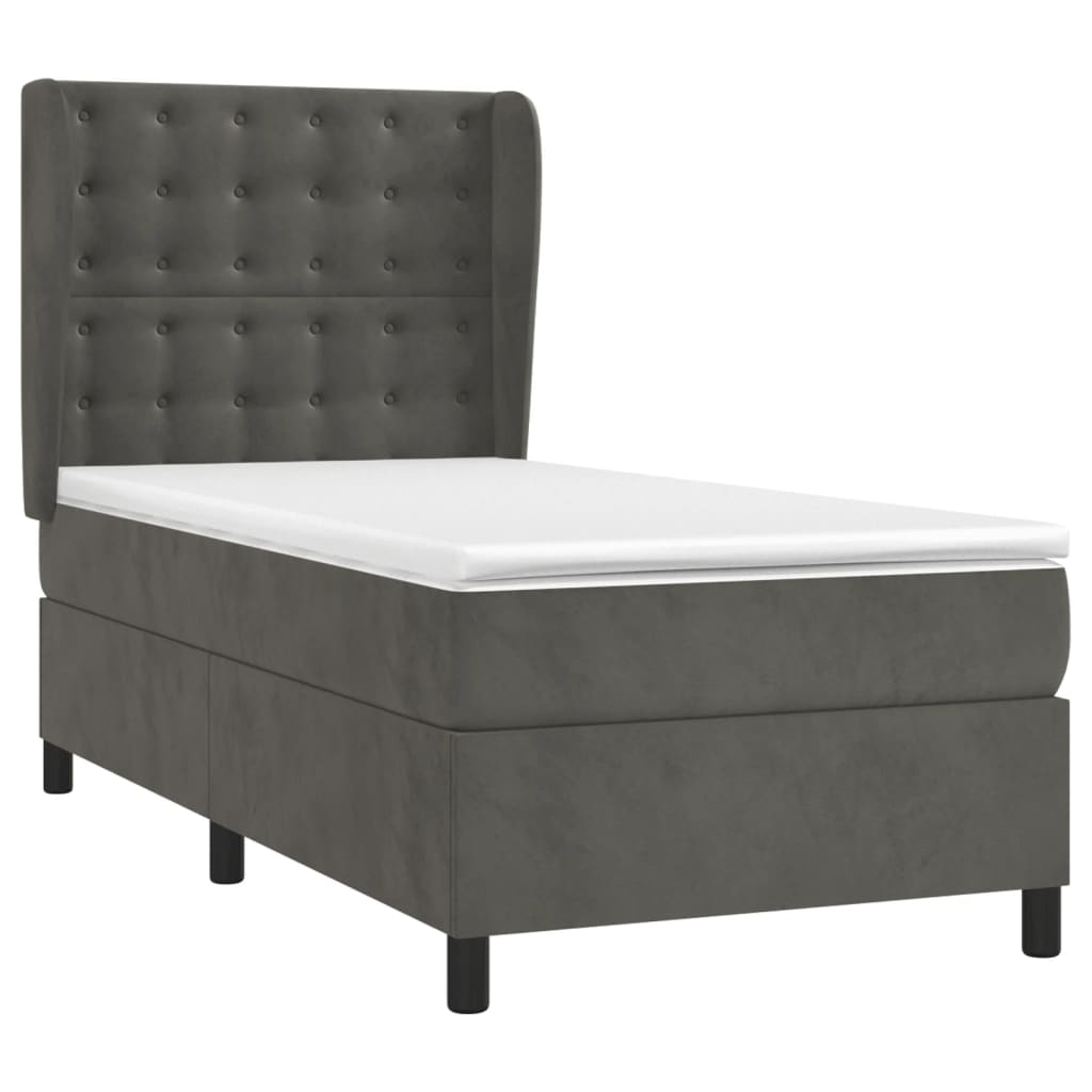 vidaXL Κρεβάτι Boxspring με Στρώμα Σκούρο Γκρι 80x200 εκ. Βελούδινο