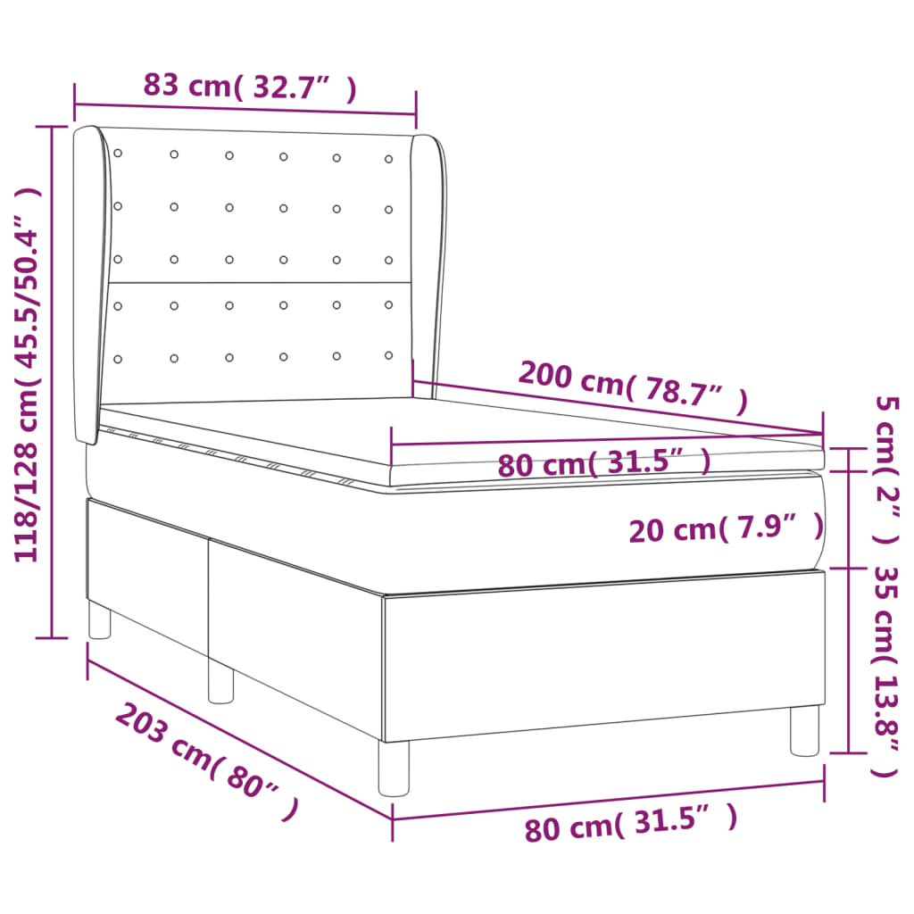 vidaXL Κρεβάτι Boxspring με Στρώμα Σκούρο Πράσινο 80x200 εκ. Βελούδινο