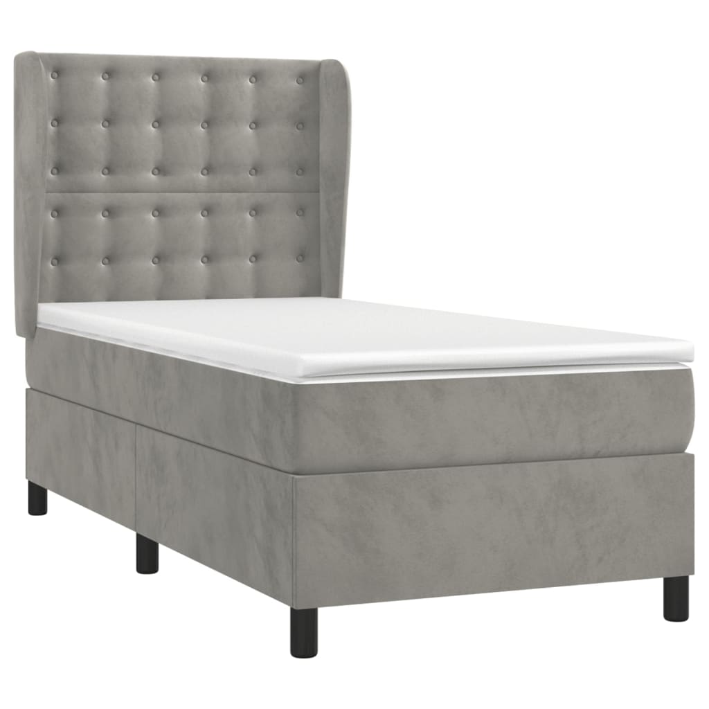 vidaXL Κρεβάτι Boxspring με Στρώμα Ανοιχτό Γκρι 90x200 εκ. Βελούδινο