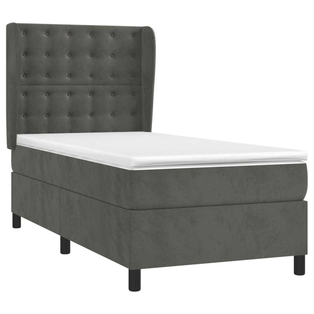 vidaXL Κρεβάτι Boxspring με Στρώμα Σκούρο Γκρι 90x200 εκ. Βελούδινο