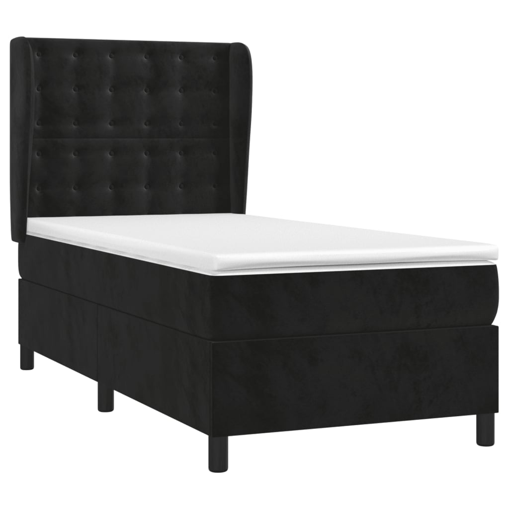 vidaXL Κρεβάτι Boxspring με Στρώμα Μαύρο 90x200 εκ. Βελούδινο