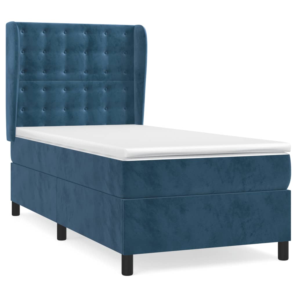 vidaXL Κρεβάτι Boxspring με Στρώμα Σκούρο Μπλε 90x200 εκ. Βελούδινο