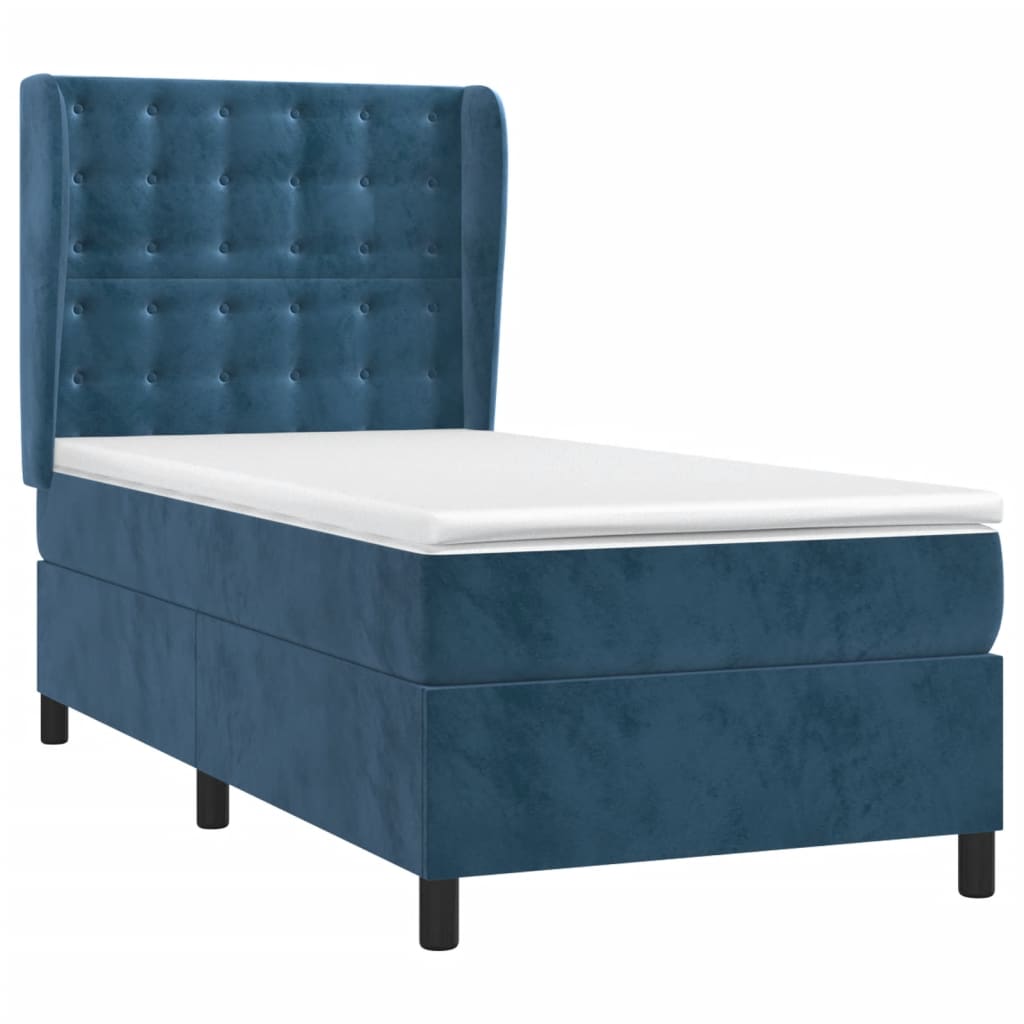 vidaXL Κρεβάτι Boxspring με Στρώμα Σκούρο Μπλε 90x200 εκ. Βελούδινο