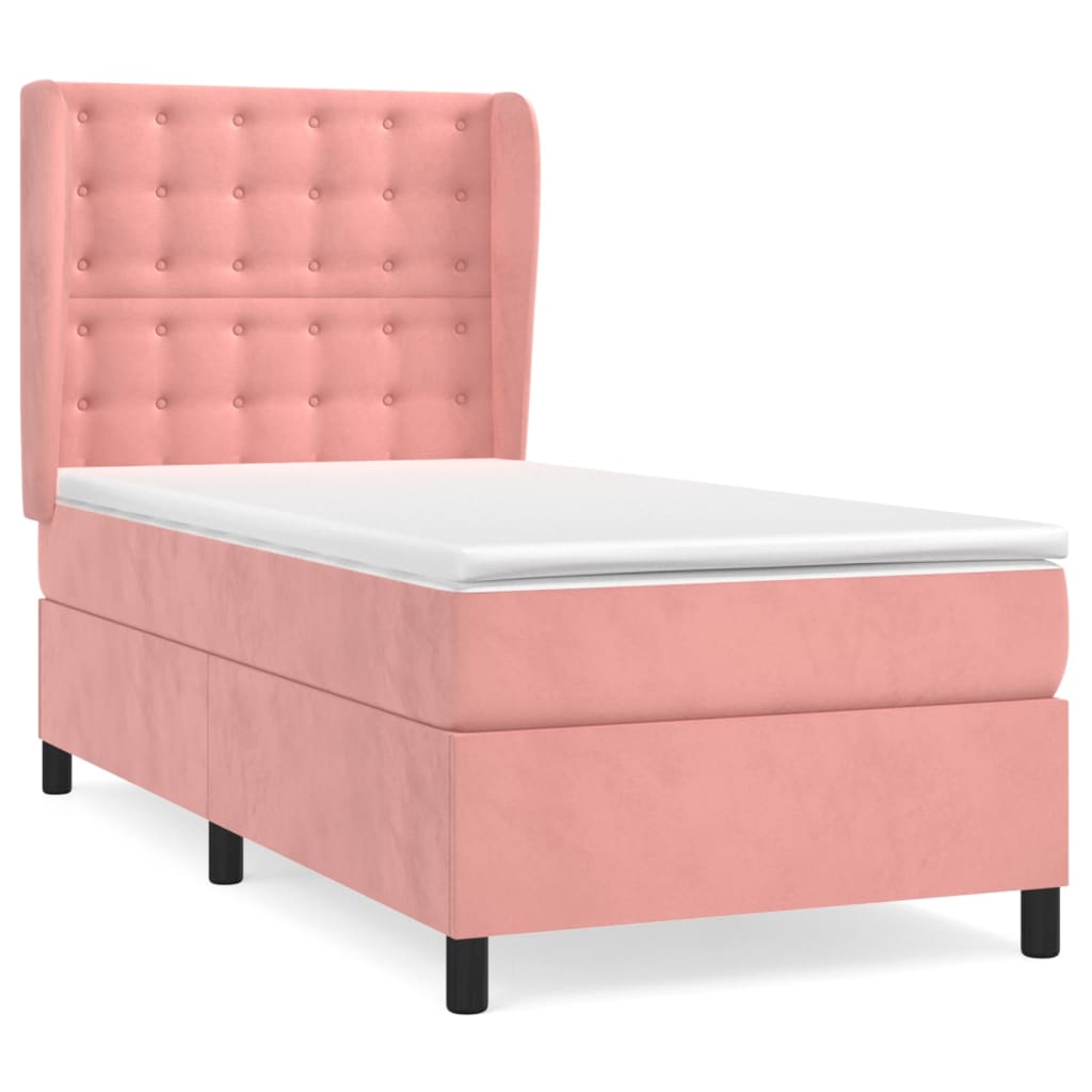 vidaXL Κρεβάτι Boxspring με Στρώμα Ροζ 100x200 εκ. Βελούδινο
