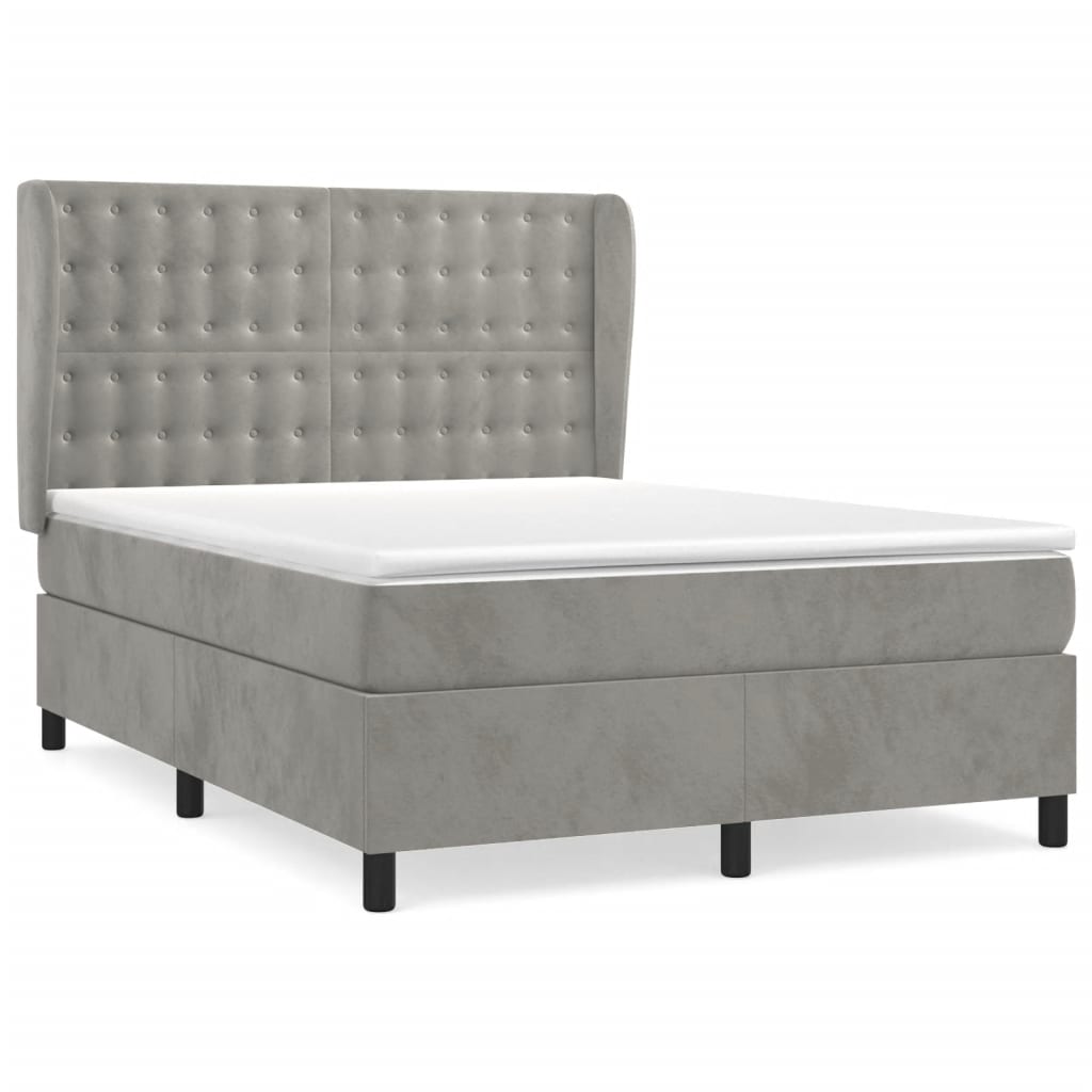 vidaXL Κρεβάτι Boxspring με Στρώμα Ανοιχτό Γκρι 140x190 εκ. Βελούδινο