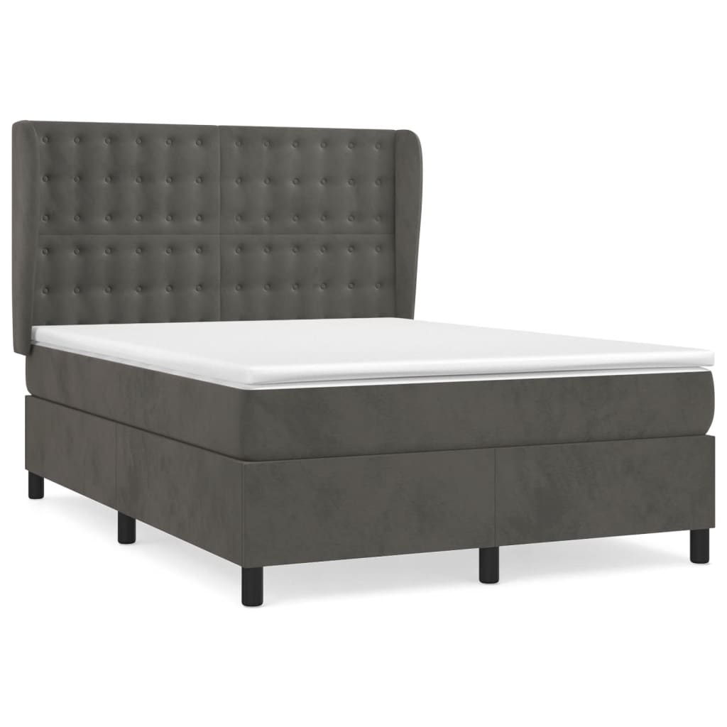 vidaXL Κρεβάτι Boxspring με Στρώμα Σκούρο Γκρι 140x190 εκ. Βελούδινο