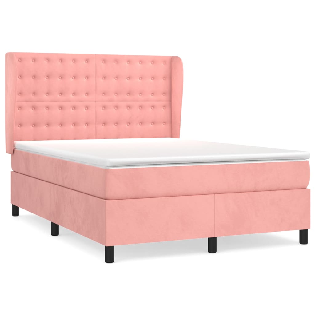 vidaXL Κρεβάτι Boxspring με Στρώμα Ροζ 140x190 εκ. Βελούδινο