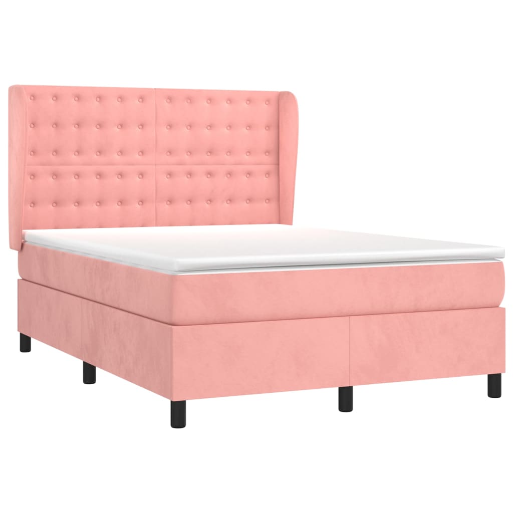vidaXL Κρεβάτι Boxspring με Στρώμα Ροζ 140x190 εκ. Βελούδινο