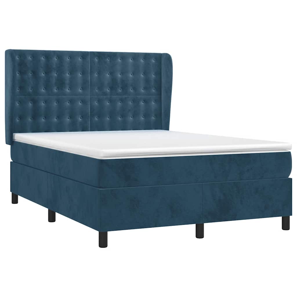 vidaXL Κρεβάτι Boxspring με Στρώμα Σκούρο Μπλε 140x200 εκ. Βελούδινο