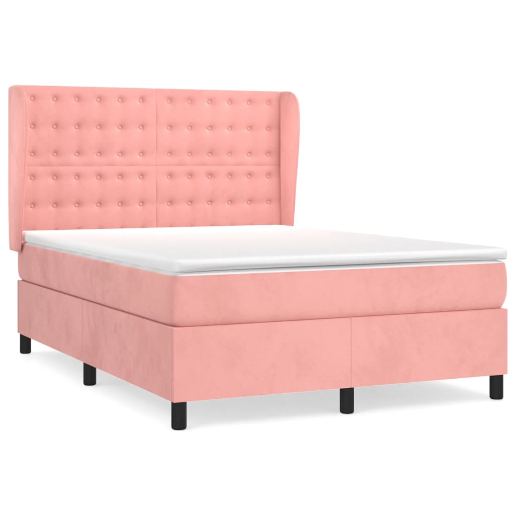 vidaXL Κρεβάτι Boxspring με Στρώμα Ροζ 140x200 εκ. Βελούδινο