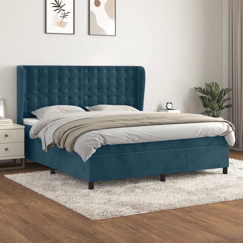 vidaXL Κρεβάτι Boxspring με Στρώμα Σκούρο Μπλε 160x200 εκ. Βελούδινο