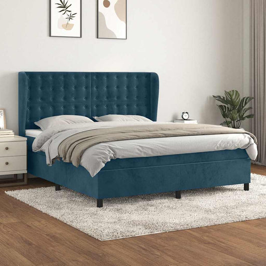 vidaXL Κρεβάτι Boxspring με Στρώμα Σκούρο Μπλε 160x200 εκ. Βελούδινο