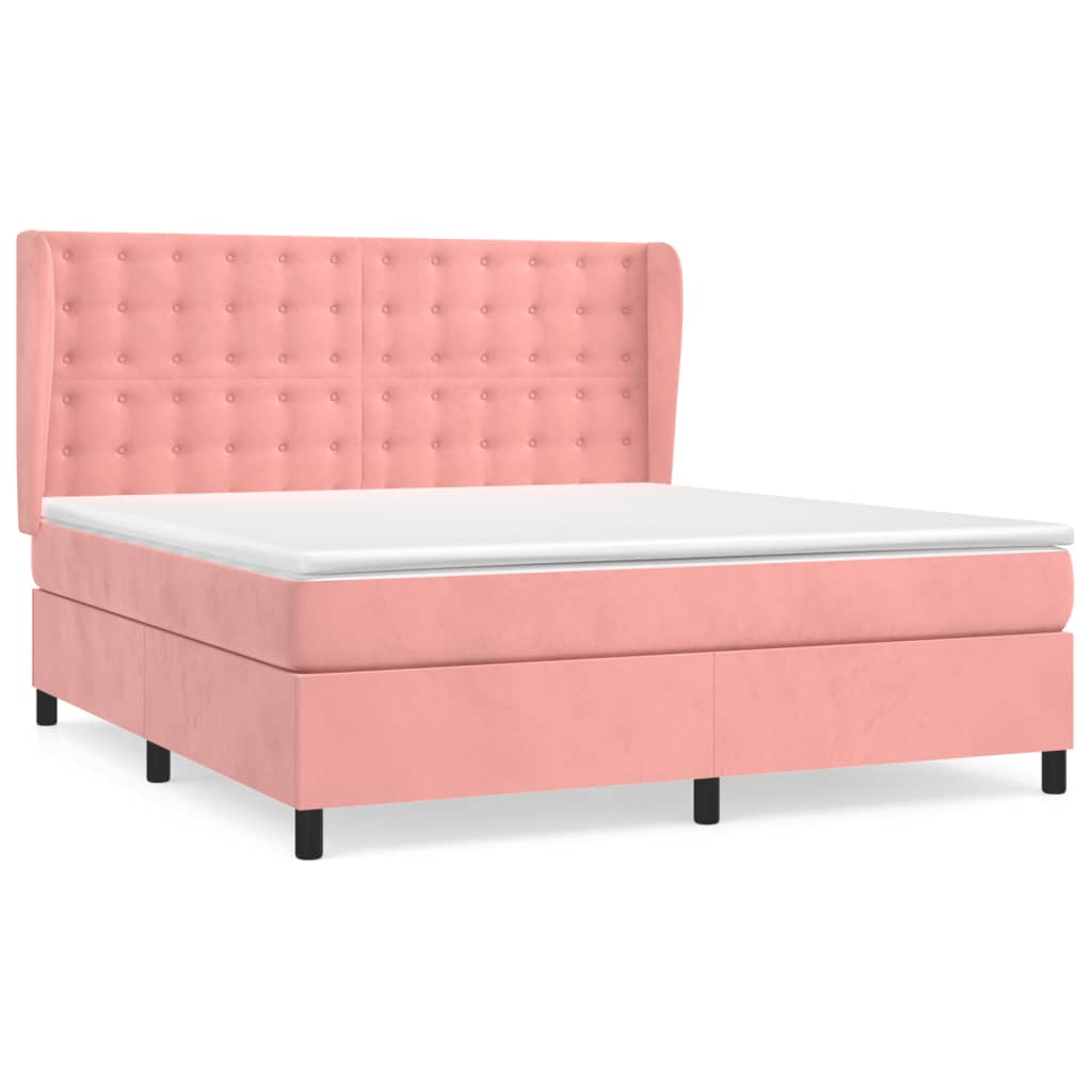vidaXL Κρεβάτι Boxspring με Στρώμα Ροζ 160x200 εκ. Βελούδινο