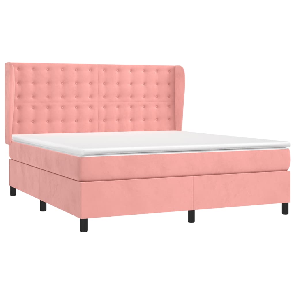 vidaXL Κρεβάτι Boxspring με Στρώμα Ροζ 160x200 εκ. Βελούδινο