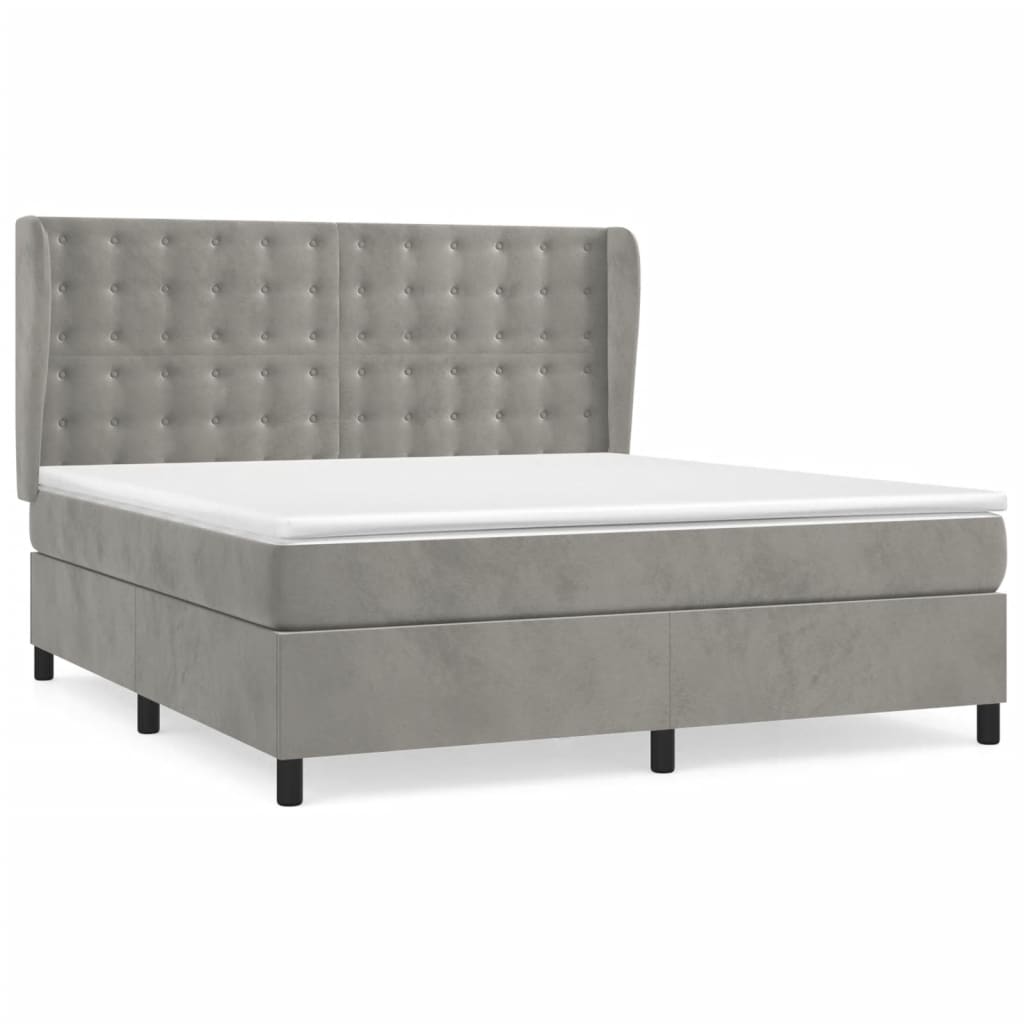 vidaXL Κρεβάτι Boxspring με Στρώμα Ανοιχτό Γκρι 180x200 εκ. Βελούδινο