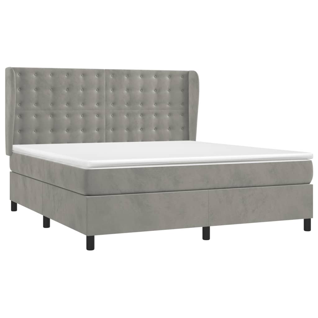vidaXL Κρεβάτι Boxspring με Στρώμα Ανοιχτό Γκρι 180x200 εκ. Βελούδινο