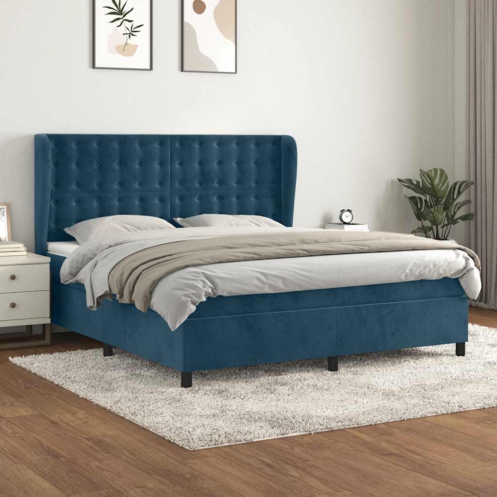 vidaXL Κρεβάτι Boxspring με Στρώμα Σκούρο Μπλε 180x200 εκ. Βελούδινο