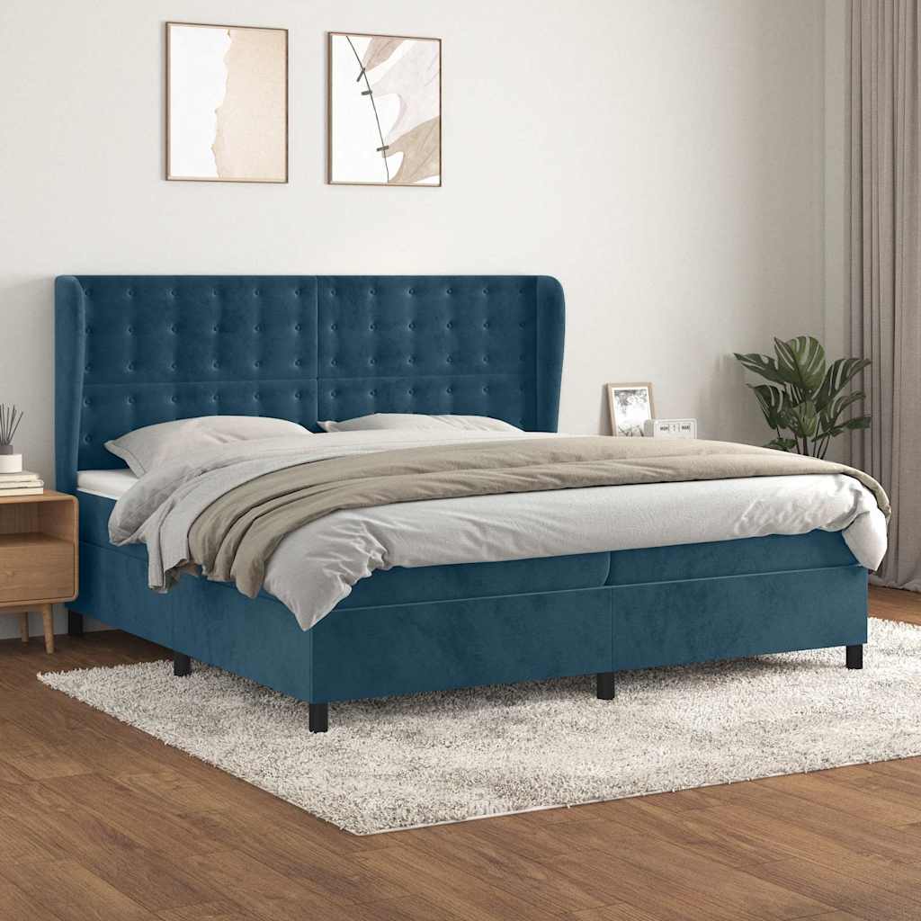 vidaXL Κρεβάτι Boxspring με Στρώμα Σκούρο Μπλε 200x200 εκ. Βελούδινο