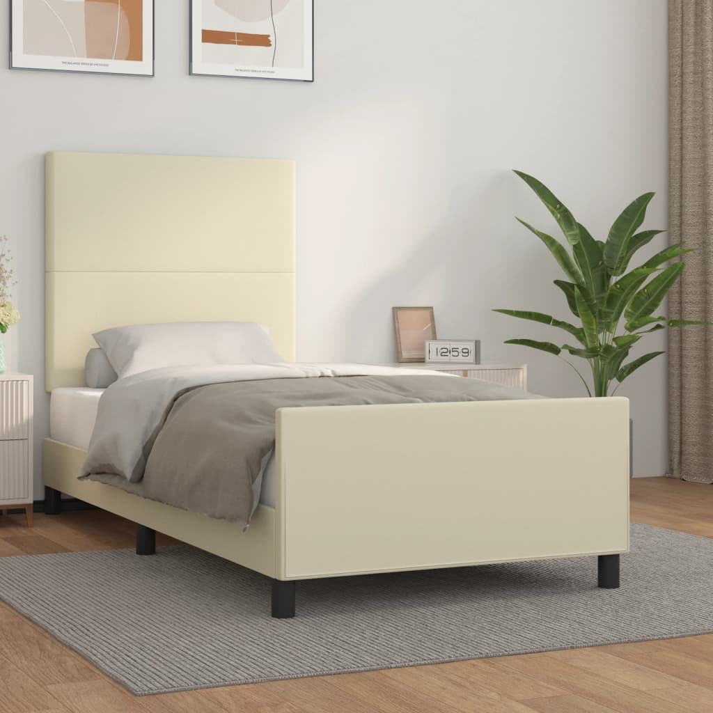 vidaXL Πλαίσιο Κρεβατιού με Κεφαλάρι Κρεμ 100x200 εκ. Συνθετικό Δέρμα