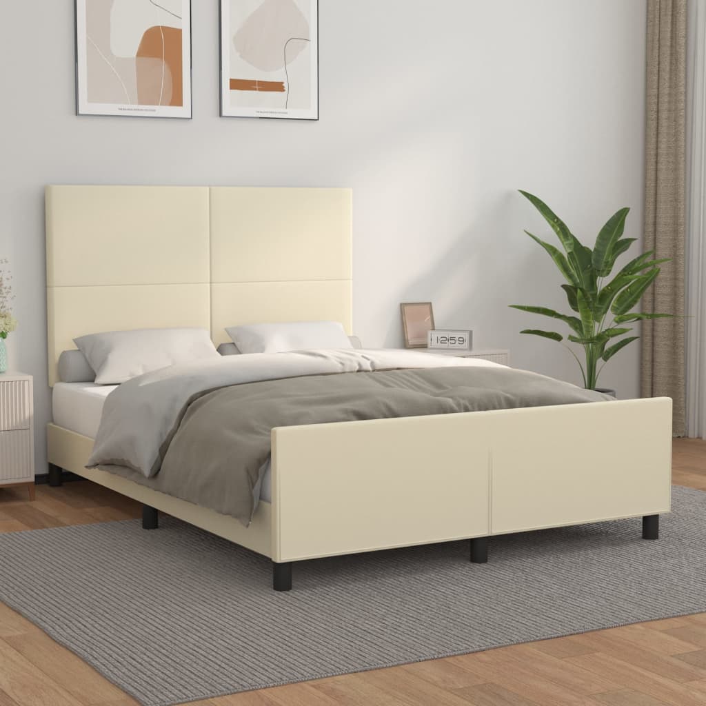 vidaXL Πλαίσιο Κρεβατιού με Κεφαλάρι Κρεμ 140x190 εκ. Συνθετικό Δέρμα