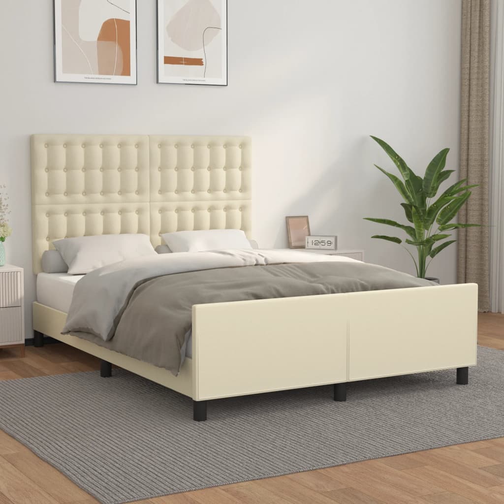 vidaXL Πλαίσιο Κρεβατιού με Κεφαλάρι Κρεμ 140x190 εκ. Συνθετικό Δέρμα