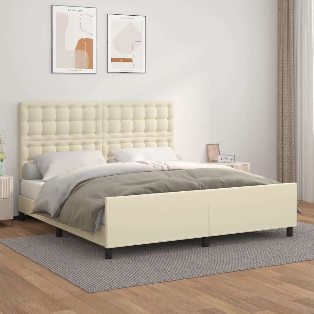 vidaXL Πλαίσιο Κρεβατιού με Κεφαλάρι Κρεμ 160x200 εκ. Συνθετικό Δέρμα