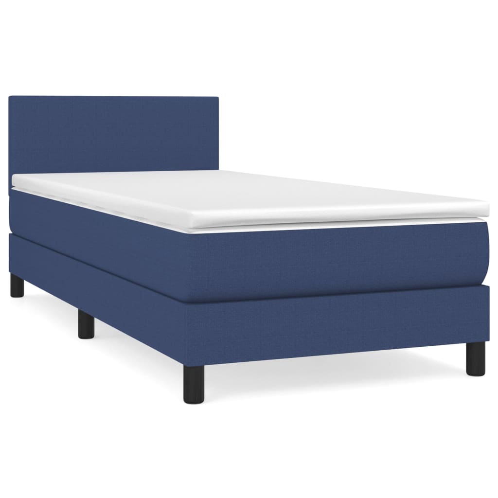 vidaXL Κρεβάτι Boxspring με Στρώμα Μπλε 90x200 εκ.Υφασμάτινο