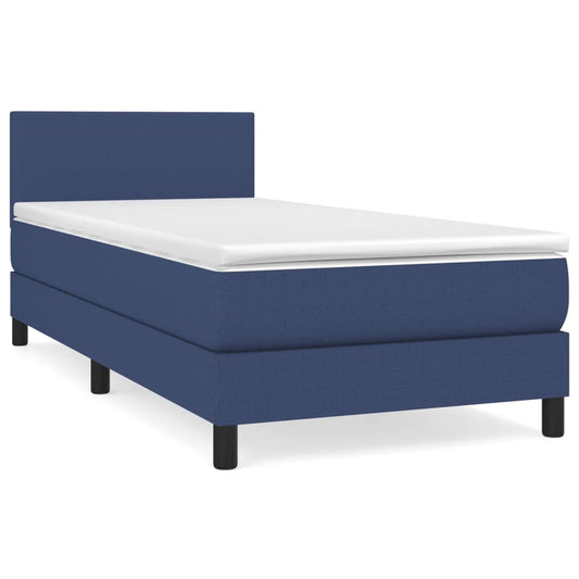 vidaXL Κρεβάτι Boxspring με Στρώμα Μπλε 90x200 εκ.Υφασμάτινο