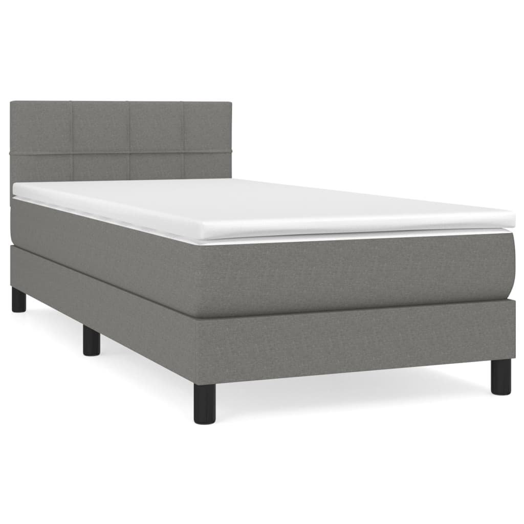 vidaXL Κρεβάτι Boxspring με Στρώμα Σκούρο Γκρι 90x190 εκ. Υφασμάτινο