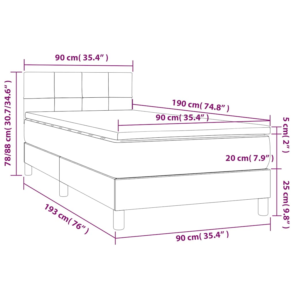 vidaXL Κρεβάτι Boxspring με Στρώμα Μαύρο 90x190 εκ.Υφασμάτινο