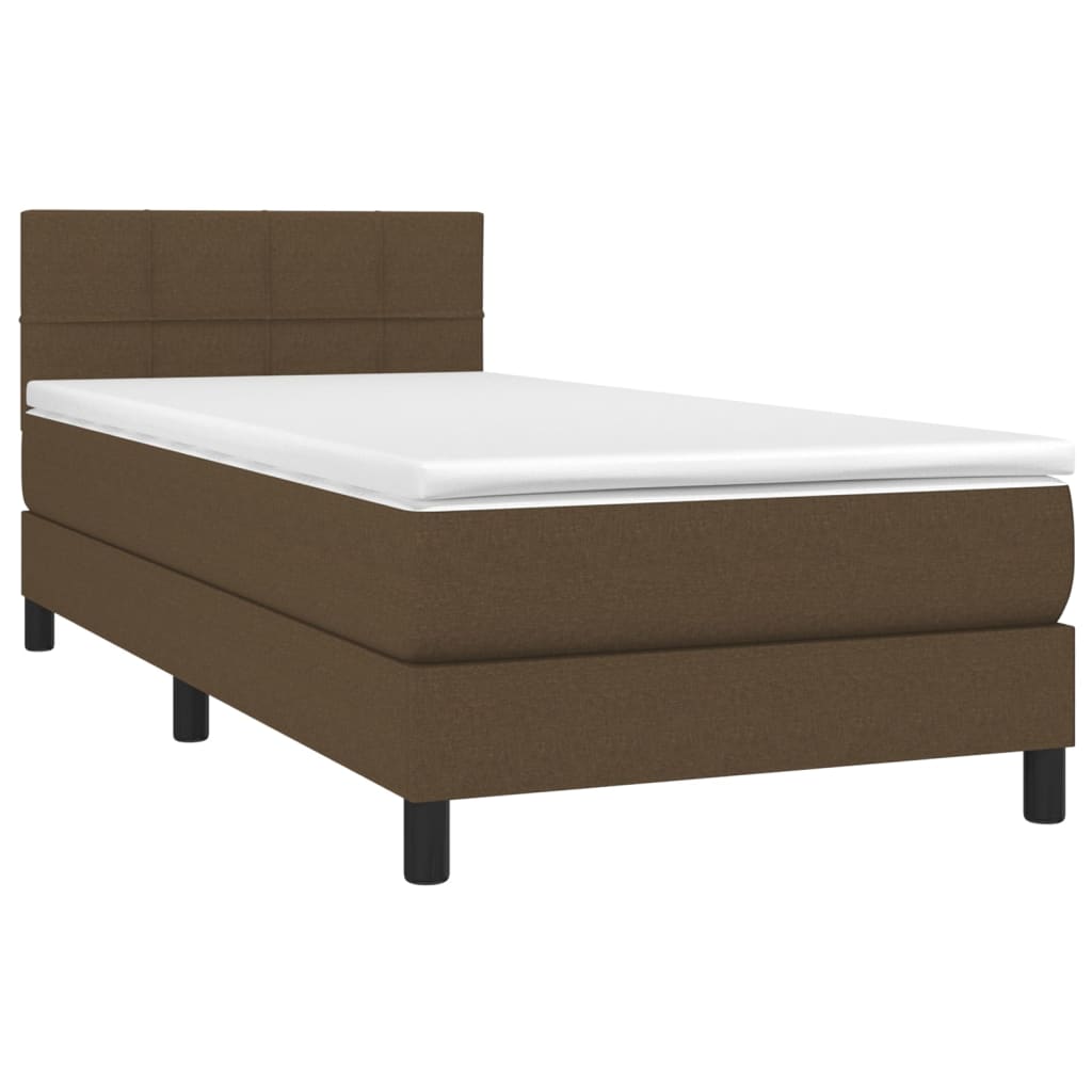 vidaXL Κρεβάτι Boxspring με Στρώμα Σκούρο Καφέ 90x190 εκ. Υφασμάτινο