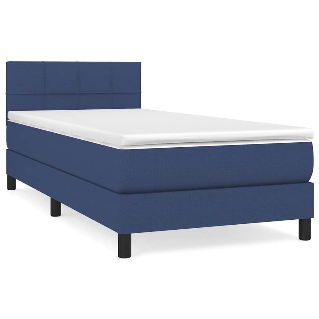 vidaXL Κρεβάτι Boxspring με Στρώμα Μπλε 90x200 εκ.Υφασμάτινο