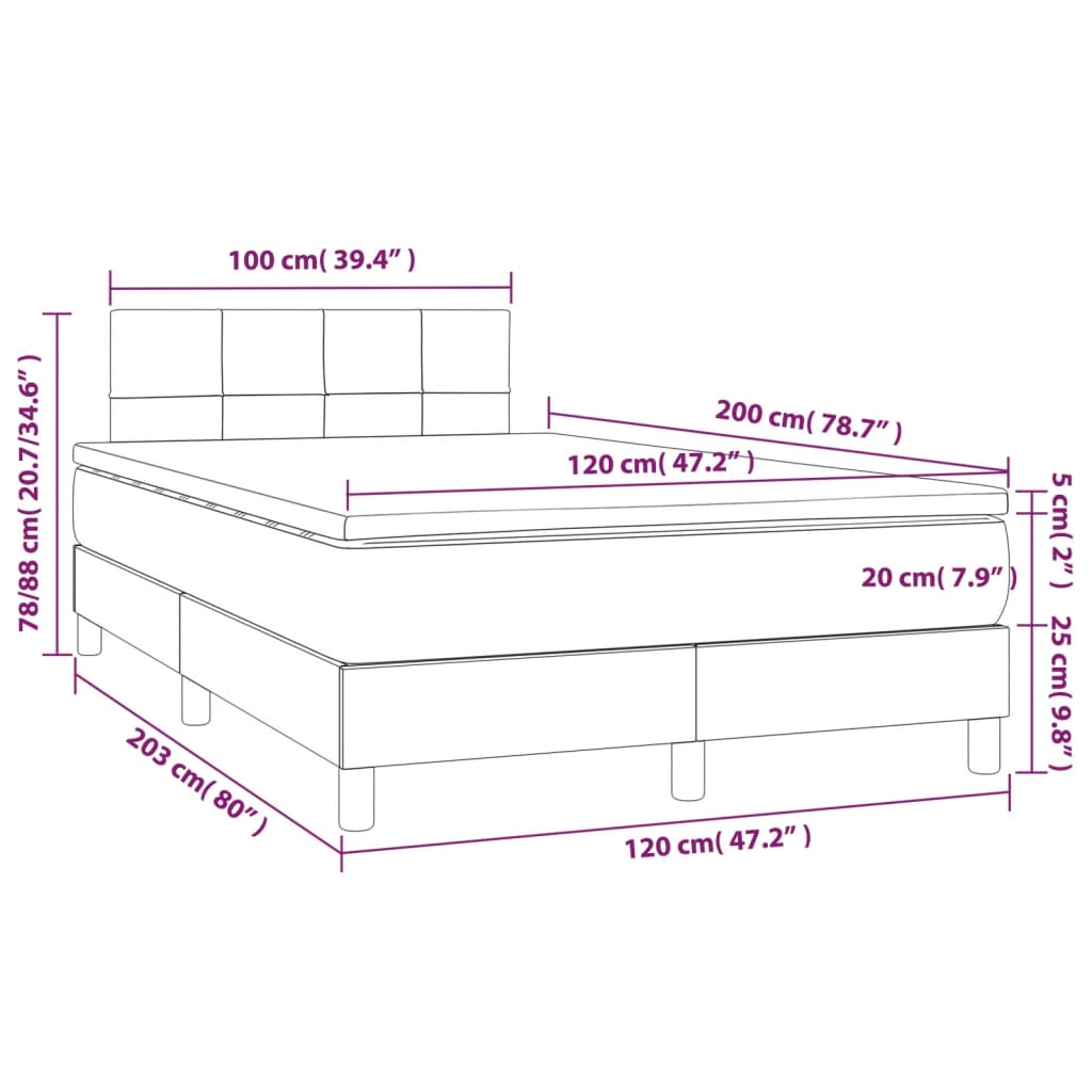 vidaXL Κρεβάτι Boxspring με Στρώμα Μαύρο 120x200 εκ. Υφασμάτινο