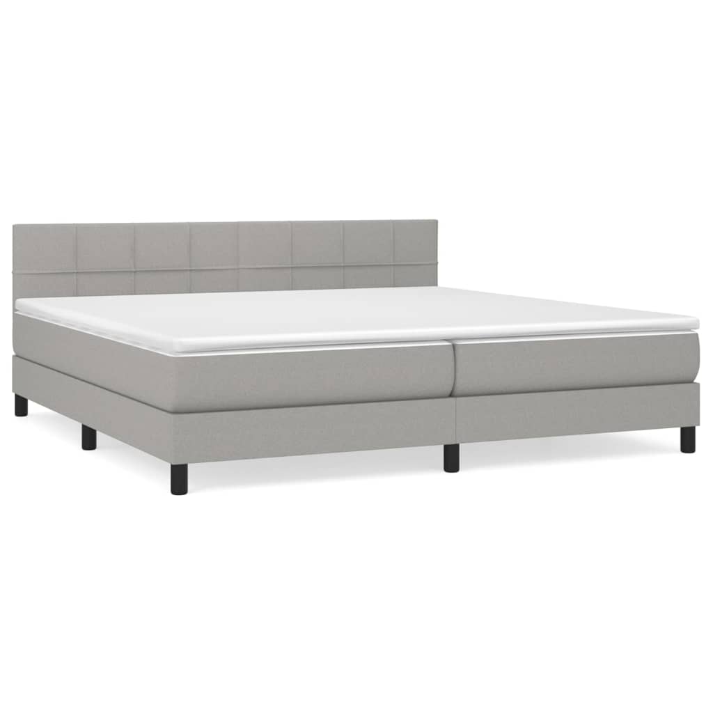 vidaXL Κρεβάτι Boxspring με Στρώμα Ανοιχτό Γκρι 200x200 εκ. Υφασμάτινο