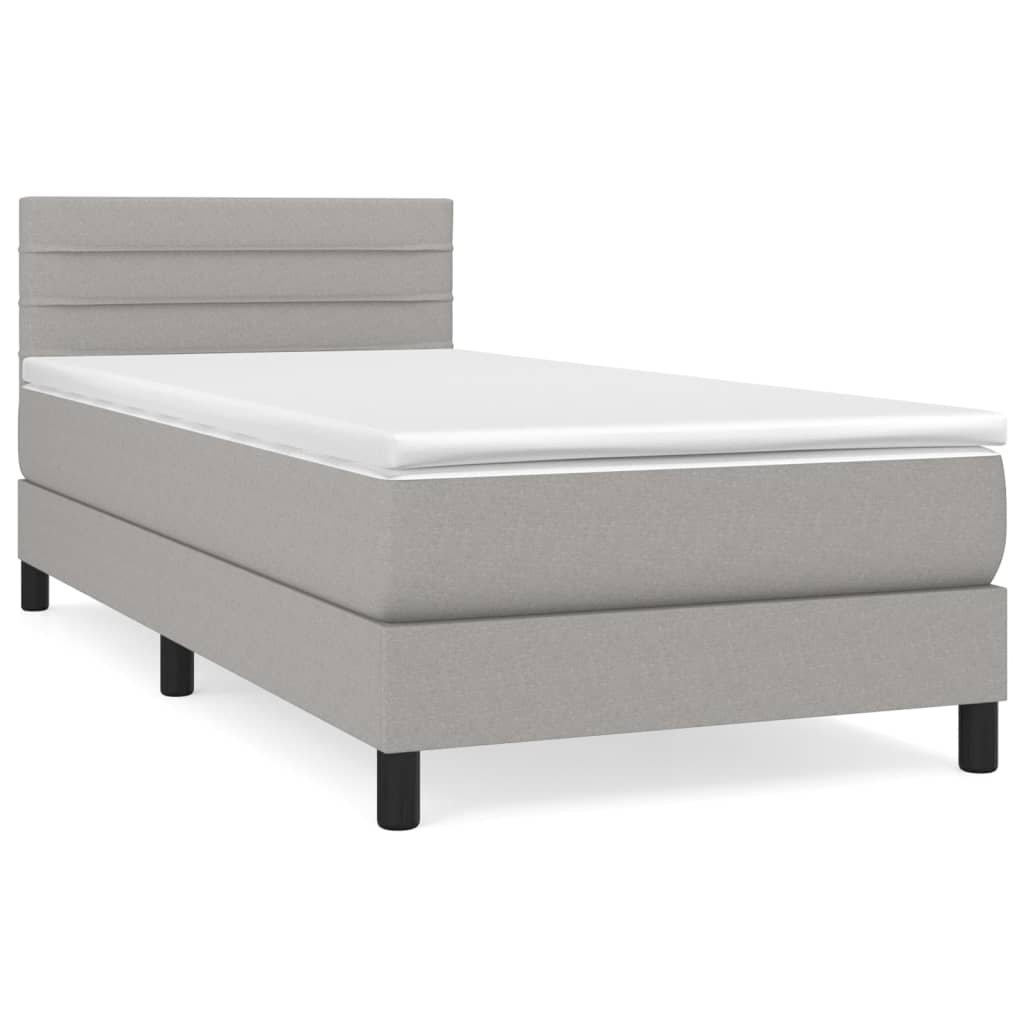 vidaXL Κρεβάτι Boxspring με Στρώμα Ανοιχτό Γκρι 90x190 εκ. Υφασμάτινο
