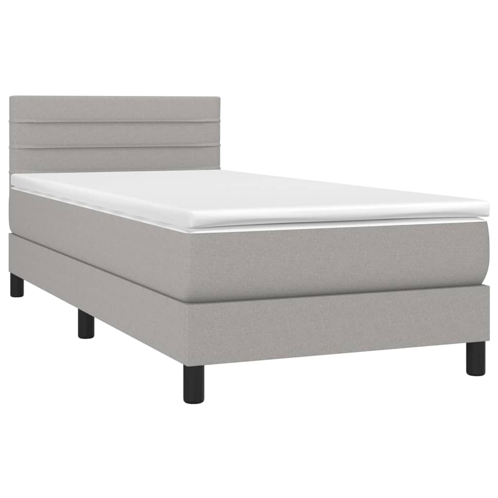 vidaXL Κρεβάτι Boxspring με Στρώμα Ανοιχτό Γκρι 90x190 εκ. Υφασμάτινο