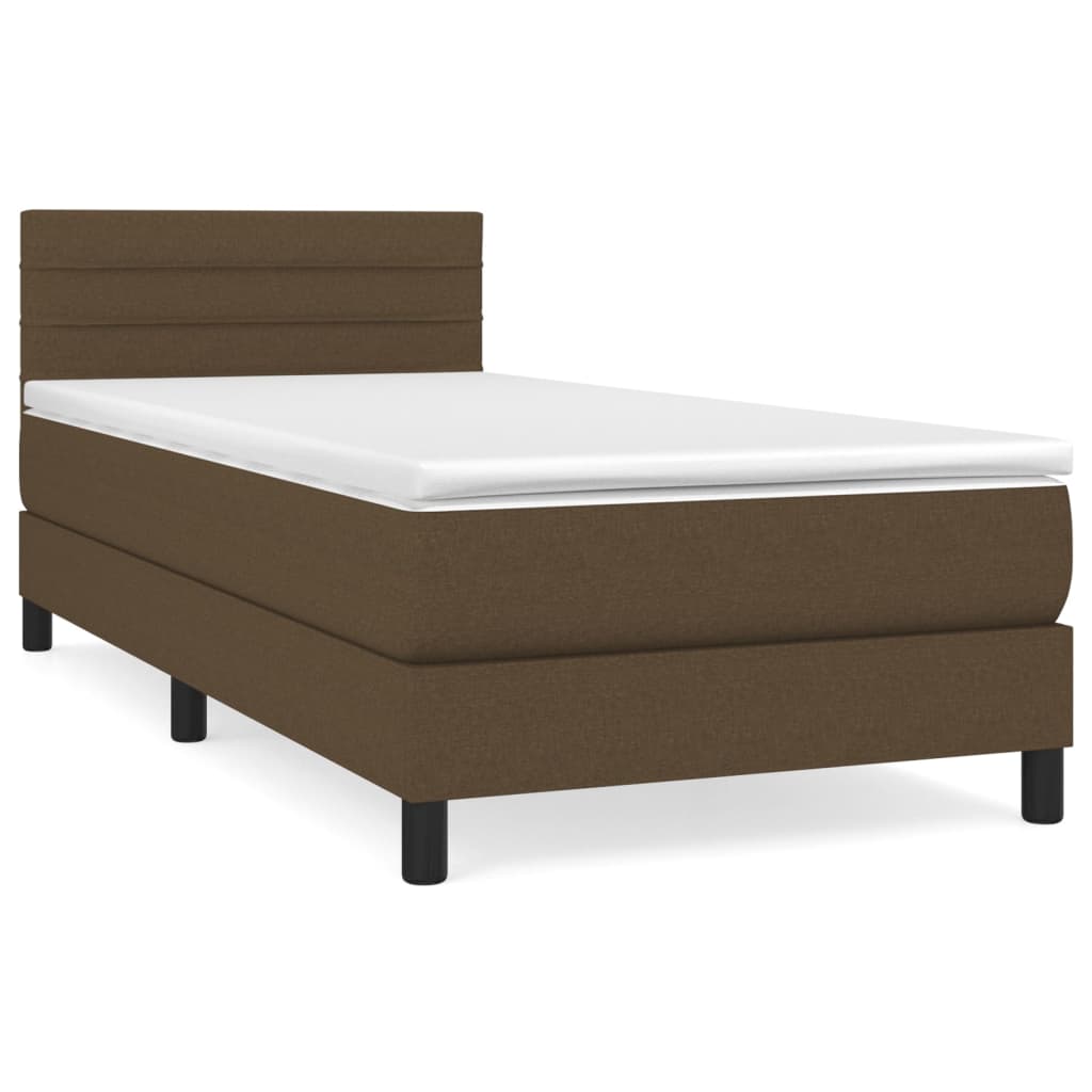 vidaXL Κρεβάτι Boxspring με Στρώμα Σκούρο Καφέ 90x200 εκ. Υφασμάτινο