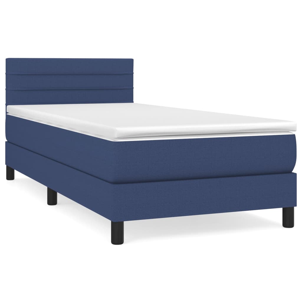 vidaXL Κρεβάτι Boxspring με Στρώμα Μπλε 90x200 εκ.Υφασμάτινο